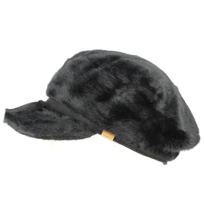 Black Faux Fur Gypso Newsboy Cap - Barts Reference: 11526 | Chapellerie Traclet