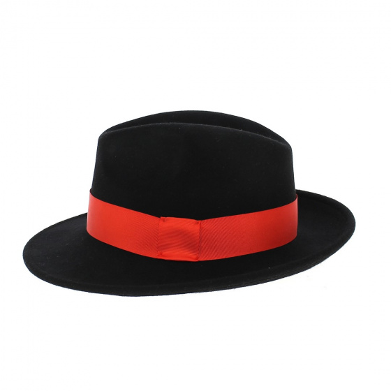 Vanador Fedora Hat Wool Felt Black Red Ribbon Waterproof - Traclet