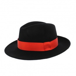Fedora Vanador Hat Felt Wool Black Red Ribbon Waterproof - Traclet