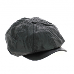 Black Leather Newsboy Cap - Traclet