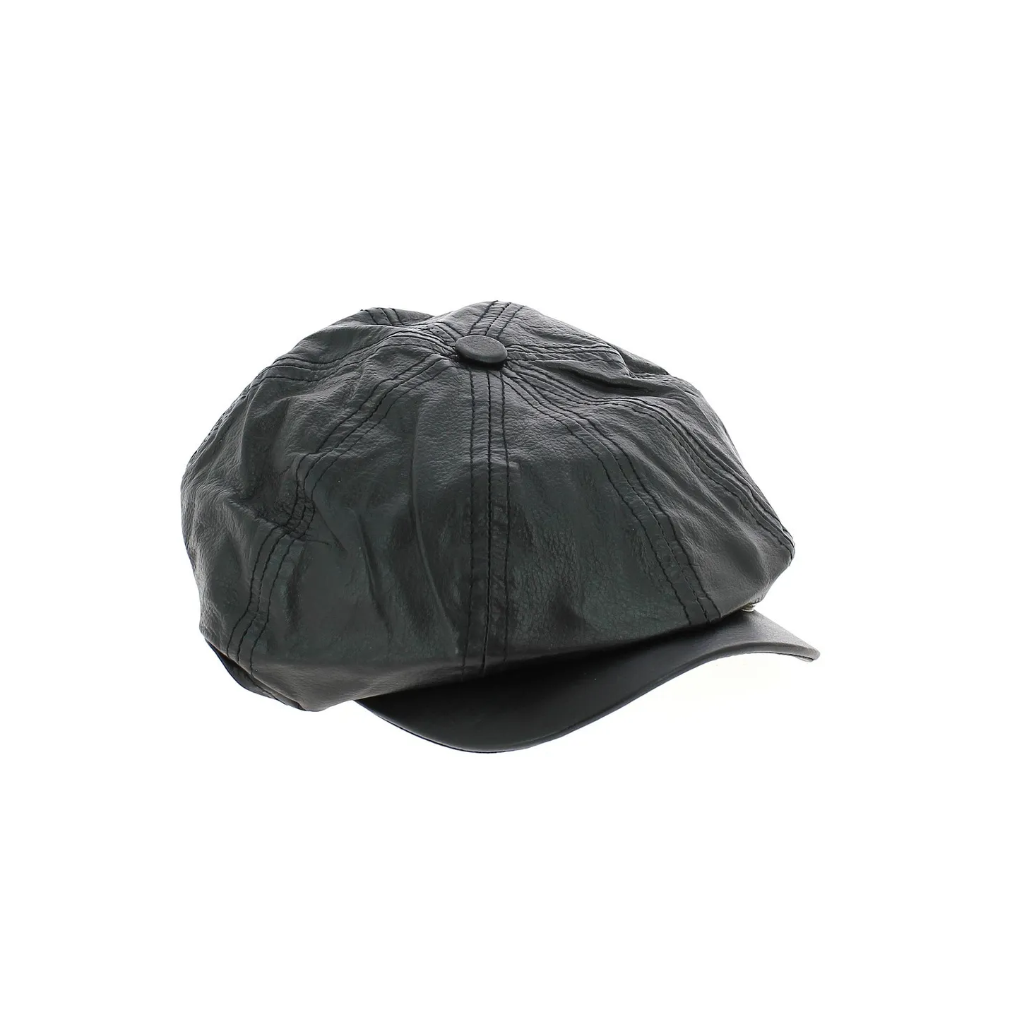 Black leather newsboy cap Reference: 11555 | Traclet Hat Shop