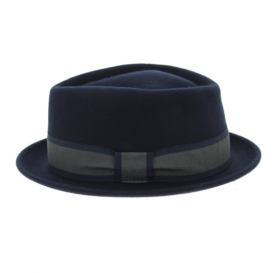 Blue Wool Felt Mandai Porkpie Hat - Traclet Blue Wool Felt Mandai Porkpie Hat - Traclet