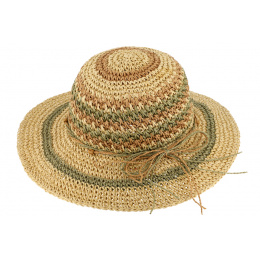Sain-Bel Paper Straw Wide Brim Hat Beige & Khaki - Traclet
