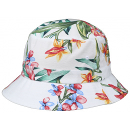 White Cotton Miami Leaves Bucket Hat - Traclet
