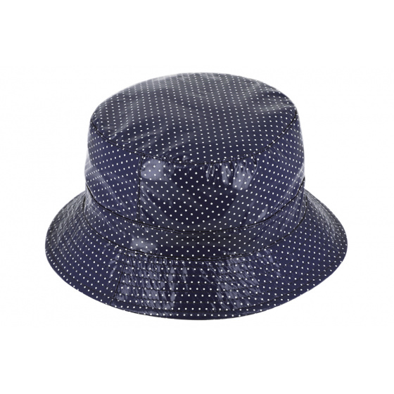 Navy Polka Dot Charlotte Rain Bucket Hat - Traclet