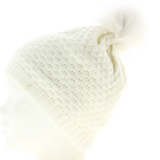 Bonnet pompon-Fourrure Renard blanc