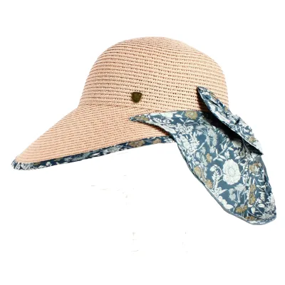 Casquette Cache-Nuque Palmira Paille Fleuri Rose pâle - Traclet Reference : 11734 | Chapellerie Traclet