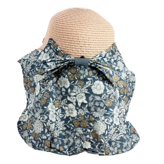 Casquette Cache-Nuque Palmira Paille Fleuri Rose pâle - Traclet