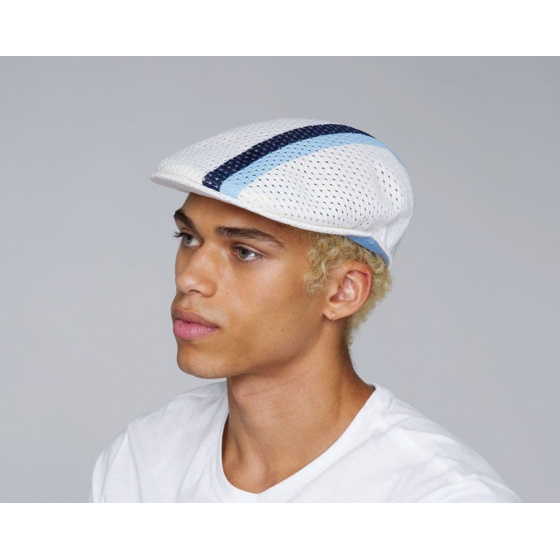 504 Mesh-Stripe Flat Cap White - Kangol