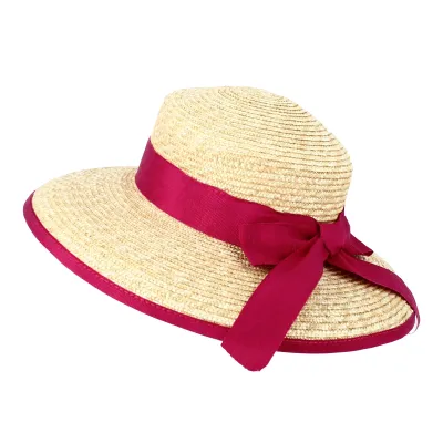 Hepburn Wide Brim Hat Natural Straw Pink Ribbon - Flechet Reference: 11794 | Traclet Hatters