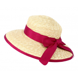 Hepburn Natural Straw Pink Ribbon Floppy Hat - Fléchet