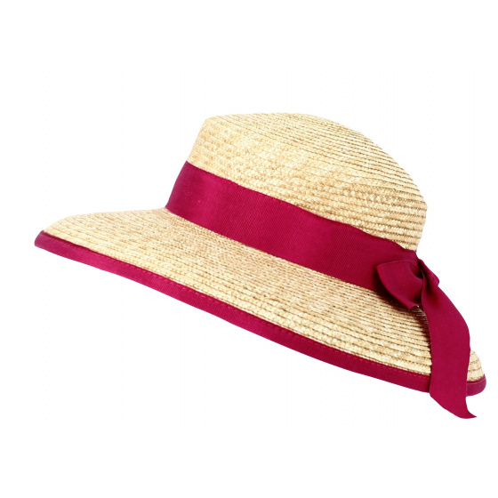Chapeau Capeline Hepburn Paille Naturel Ruban Rose - Fléchet