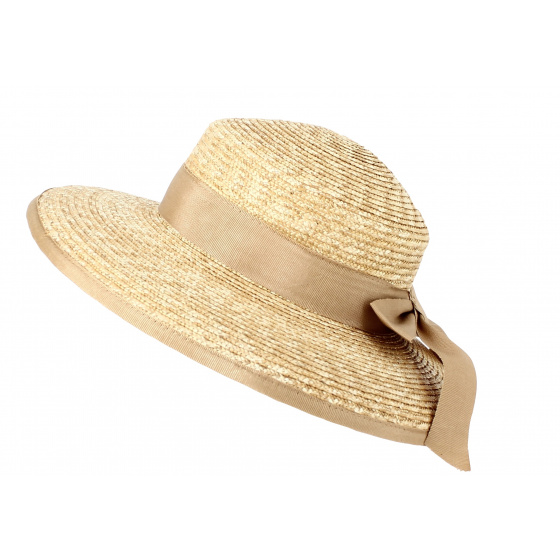 Hepburn Natural Straw Wide-Brimmed Hat with Beige Ribbon - Fléchet
