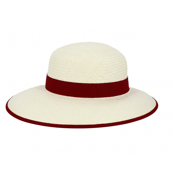 Natural Straw & Red Panama Wide Brim Hat - Traclet Natural Straw & Red Panama Wide Brim Hat - Traclet
