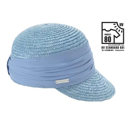 Casquette Paille Naturelle Bleu Ciel- Seeberger Reference : 11893 | Chapellerie Traclet
