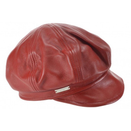 Red Leather Newsboy Cap - Seeberger