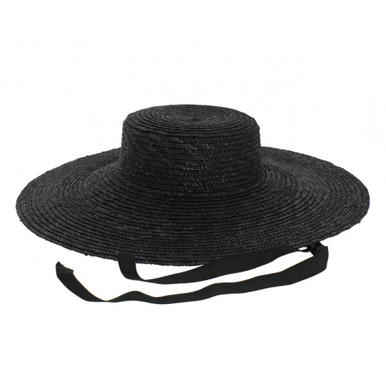 Black Straw Wide-Brimmed Hat - Sainte-Maxime - Traclet