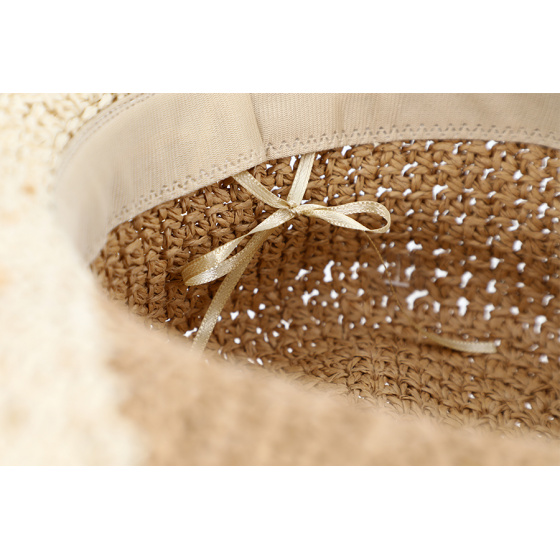 Valeille Foldable Paper Straw Wide-Brimmed Hat Beige & Gray - Traclet Valeille Foldable Paper Straw Wide-Brimmed Hat Beige & Gray - Traclet