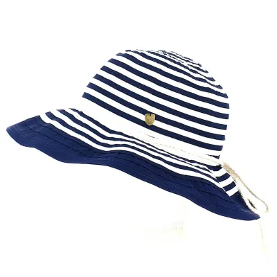 Royal Blue Sailor Stripe Wide-Brimmed Hat - Traclet Reference: 12086 | Traclet Millinery