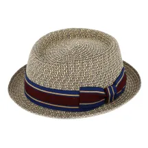 Chapeau PorkPie Palerme Papier Beige & Marine - Traclet