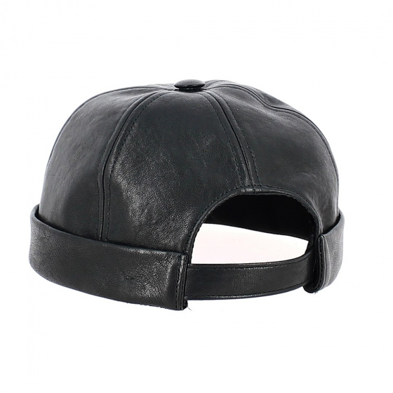 Bonnet Docker Nappa Noir Cuir - Traclet Bonnet Docker Nappa Noir Cuir - Traclet