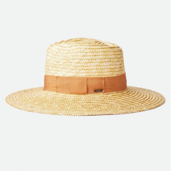 Joanna Wide Brim Traveler Hat Natural Orange Straw - Brixton