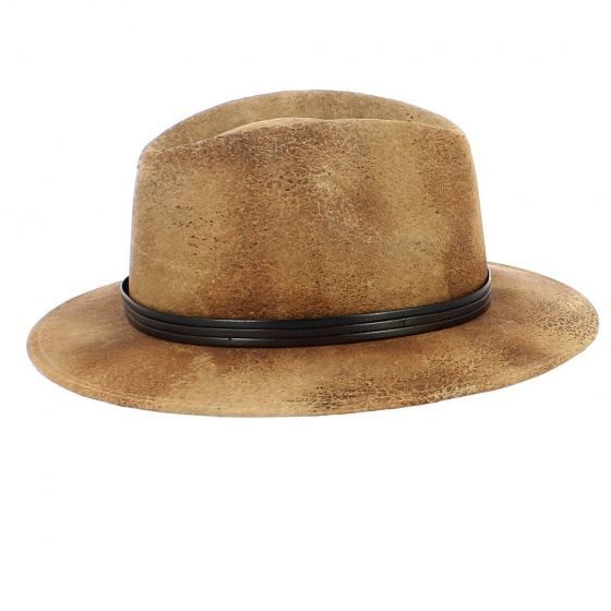 Chapeau Fedora Kalo Imitation Cuir Marron - Traclet