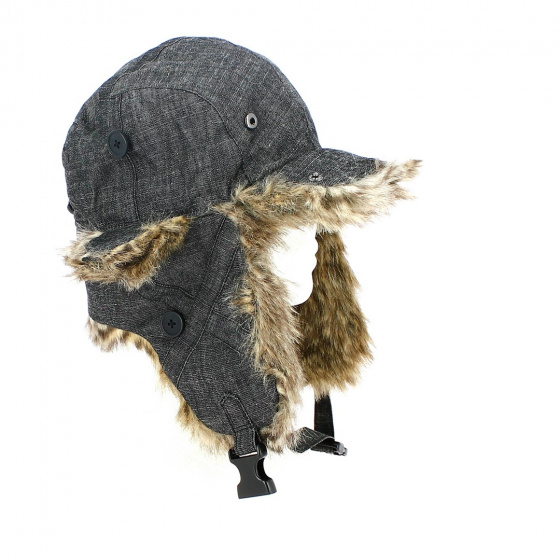Fargus Black Denim Faux Fur Trapper Hat - Nobis