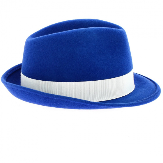 Albastru Blue Wool Felt Trilby Hat - Traclet