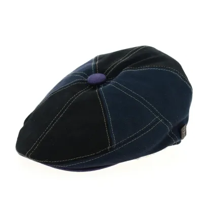 8-panel cap black/navy/purple 100% linen Reference: 12410 | Traclet Hat Shop