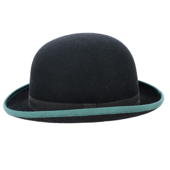 Zeleno Bowler Hat Wool Felt Black & Green - Traclet