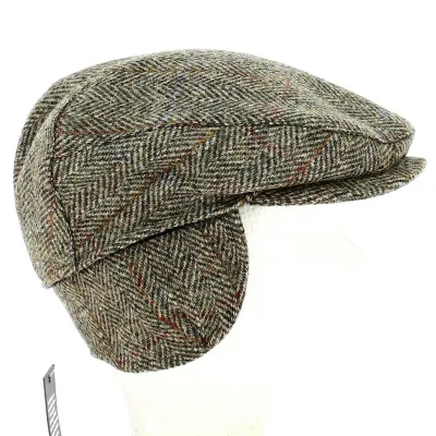 Harris Tweed Chevron Ear Flaps Khaki Cap - Mayser Reference: 12476 | Traclet Hat Shop