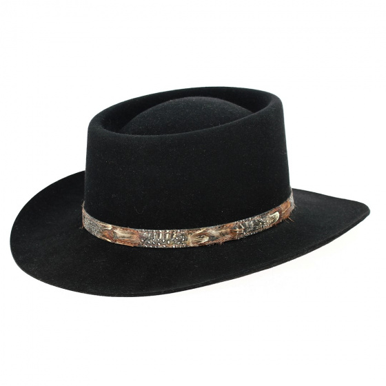 Chapeau Traveller Plume Feutre Poil Noir - Broswell Chapeau Traveller Plume Feutre Poil Noir - Broswell