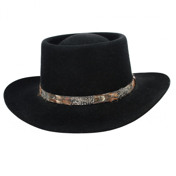 Black Fur Felt Traveller Hat with Feather - Broswell