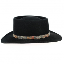 Black Fur Felt Traveller Hat with Feather - Broswell