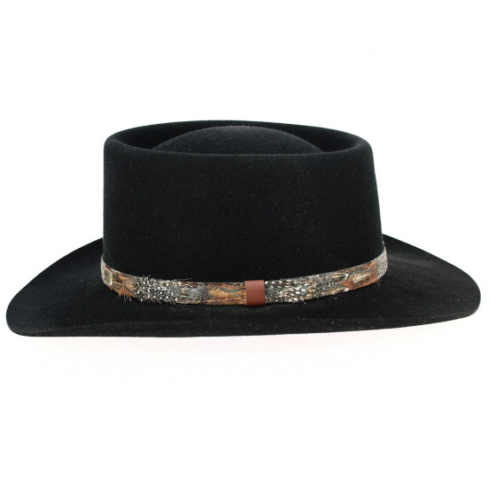 Black Fur Felt Traveller Hat with Feather - Broswell