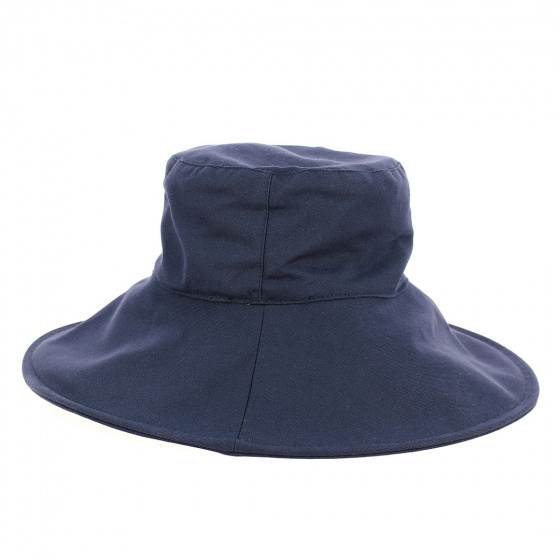 Navy Cotton Wide Brim Capeline - Fléchet