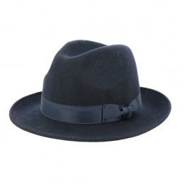 Navy Wool Felt Godfather Hat - Traclet
