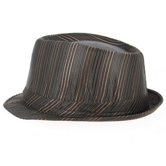 Brown Striped Satin Trilby Hat - Traclet