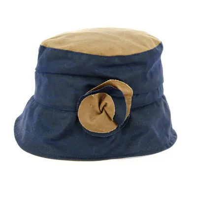 Waterproof Jazz Bucket Hat in Oiled Cotton Camel & Navy - Traclet Reference: 12885 | Traclet Hat Shop