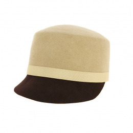 Brown & Beige Wool Felt Army Cap - Vincent Pradier