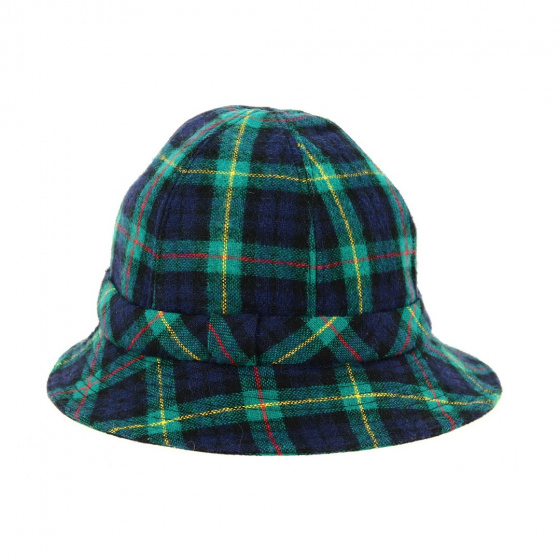Blue & Green Plaid Wool English Bucket Hat - Traclet
