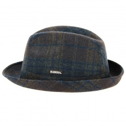 Brown & Blue Checkered Tweed Player Hat - Kangol