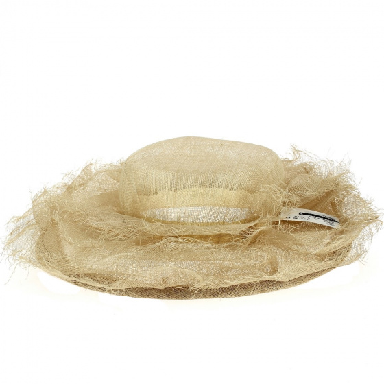 Clemence Beige Straw Ceremonial Wide-Brimmed Hat - Traclet