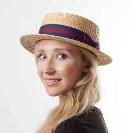 classic bowler hat with blue and red ribbon