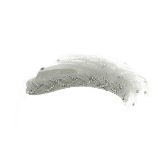 EDY Paris White Hat with Veil & Pearls