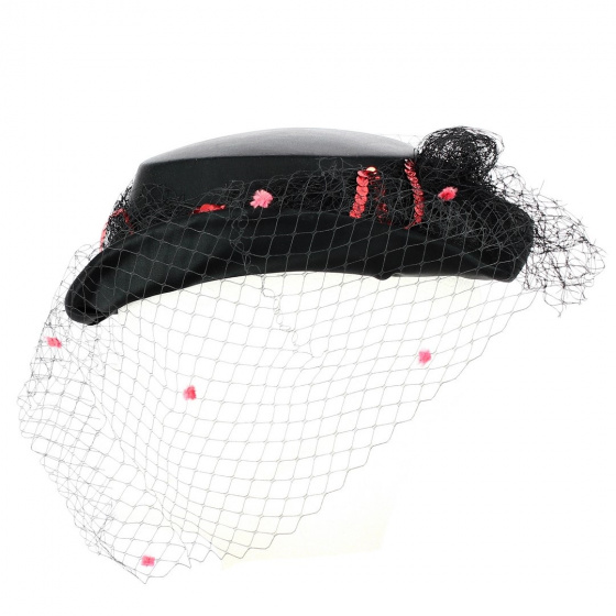 Black Satin & Sequin Ceremony Hat - Traclet