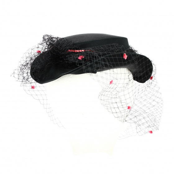 Black Satin & Sequins Ceremony Hat - Traclet