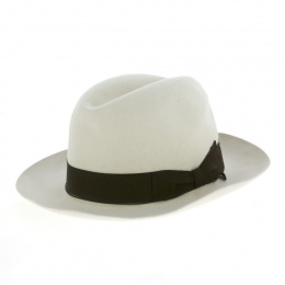 White & Brown Fur Felt Fedora Hat - Borsalino