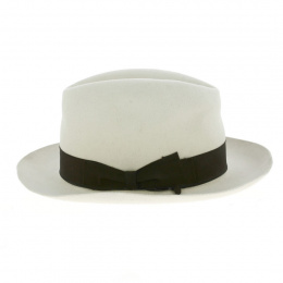 White & Brown Fur Felt Fedora Hat - Borsalino